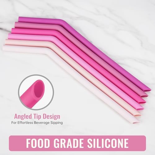 NiHome 6-Pack Wide Reusable Bent Silicone Straws for Smoothies, Milkshake - Image 4