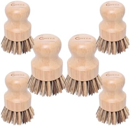 6 Packs Bamboo Dish Scrubber - Hard Bristle Natural Bristle Brush Union Fiber and Tampico Fiber Bamboo Dish Brush for Washing Cast Iron Pan/Pot by ANTYA