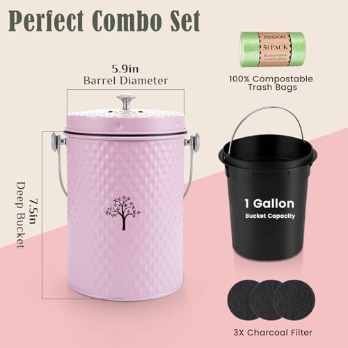 AOSION Countertop Compost Bin, Odor-Free Food Waste Container with 50 Bags - Image 3