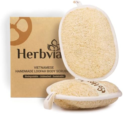 Natural Loofah Exfoliating Body Scrubber Pads for Bath and Shower by Herbvian