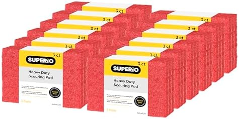 Scouring Pad Non-Scratching Scrubber Non-Scratch Cleaning Scrub Pads Heavy Duty Scouring Pad Reusable Kitchen Scrubbing Pad Pack of 36 Red, by Superio by Superio