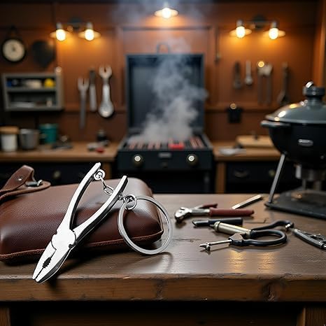 Mini Pliers Keychain Tool, Multitool Keyring Pendant, Wire Strippers, Phillips Screwdriver, Knife, File, Silver, Gift for Men Women