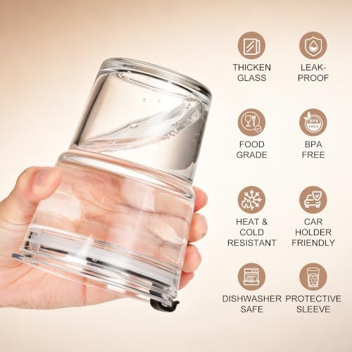 Mrsdry 12oz Iced Coffee Cup with Lids and Straws, BPA Free Reusable Glass Coffee Cups with Silicone Sleeves for Coffee, Iced tea, Thick Wall Glass Cup - Image 3