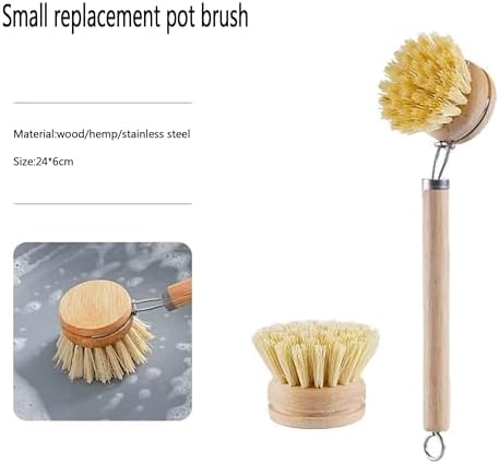 Wooden Dish Brush Set with 3 Replaceable Brush Heads,Natural Sisal Fibers Bristle Scrubber for Kitchen Cleaning,Ideal for Pots,Dishes,Pans,Vegetables and Sink,Durable and Eco-Friendly - Image 6