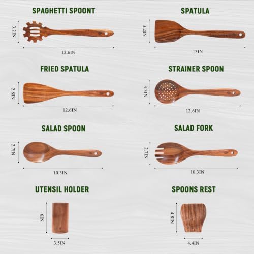 8 Pcs Teak Wooden Utensils Set, Wooden Spoons for Cooking - Image 4