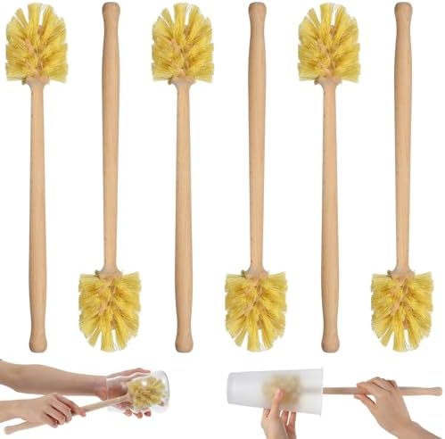 6 Pcs Natural Wooden Bottle Brush with Sisal Bristles, Long Beechwood Handle Bottle Brush Cleaner for Cleaning Bottles, Wide Mouth Mugs, Jars, Glasses, Dishes, Vases, Pitchers, 13.6 x 2.6 Inches by Unknown
