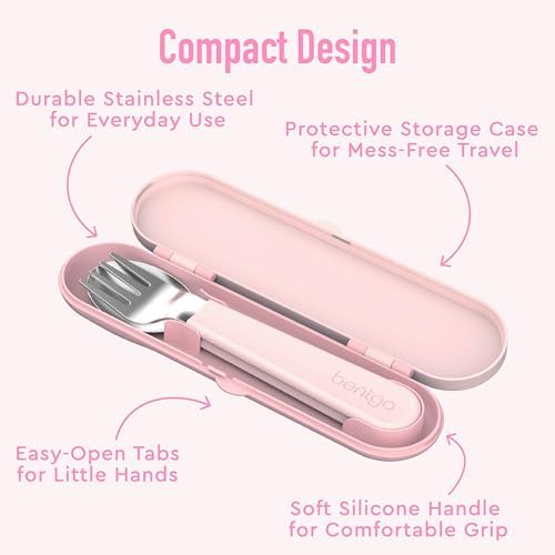 Bentgo Kids Stainless Steel Utensil Set - Reusable Fork, Spoon & Storage Case, PFAS- & BPA-Free, Easy-Grip Handles, Lightweight, Dishwasher Safe, School Lunch, Travel & Outdoors (NEW Ballet and Bows) - Image 4