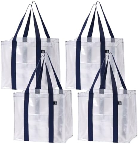 VENO 4 Pack Large Grocery Bag Reusable Shopping Bags with Hard Bottom by Veno