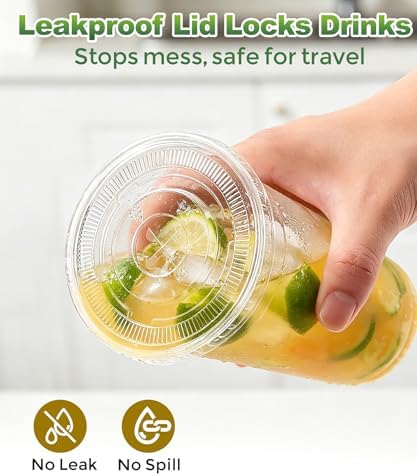 Ginkgo 50 Pack 24 oz Clear Plastic Cups with Lids and Straws - Image 3