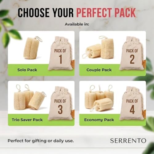 SERRENTO Loofah Body Bath Scrubber Shower - Egyptian Loofa Pack of 3 Tan - Image 4