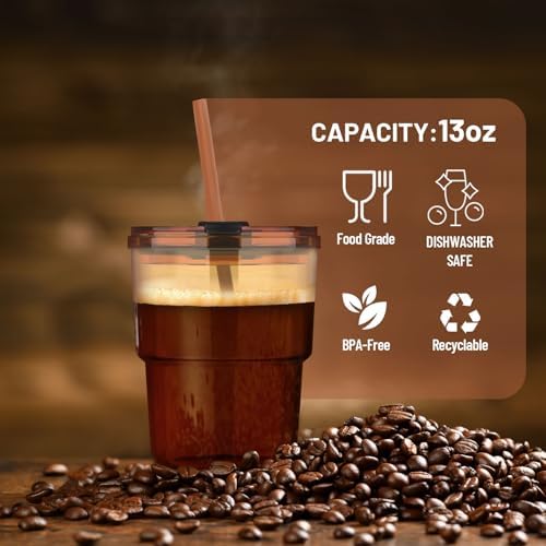 Luxfuel 13 oz Glass Cups with Lids and Straws Reusable Iced Coffee Tumbler - Image 5