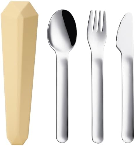 DEVICO Utensils for Lunch Box, 4Pcs Travel Silverware Set with Case, Yellow by DEVICO