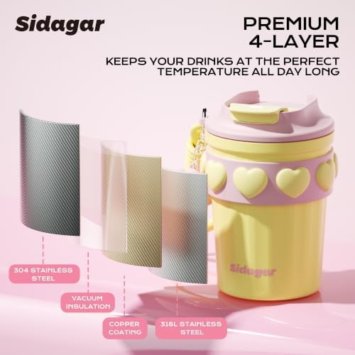 12 oz Insulated Coffee Tumbler with Lid, Cute Travel Mug, Yellow - Image 6