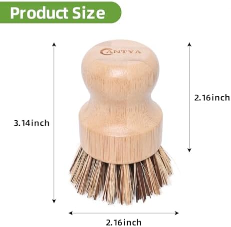 6 Packs Bamboo Dish Scrubber - Hard Bristle Natural Bristle Brush Union Fiber and Tampico Fiber Bamboo Dish Brush for Washing Cast Iron Pan/Pot - Image 2