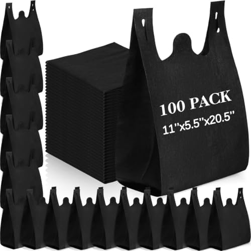 Windyun Large Grocery T-shirt Bags Bulk Reusable Non Woven Shopping Bag Foldable Gift Tote with Handle, 20.5x11x5.5 Inch by Windyun