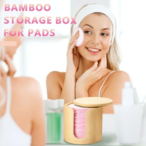 Foaincore 40 Pcs Reusable Makeup Remover Pads with Mesh Storage Bag and Bamboo Box Washable Bamboo Cotton Rounds Soft Reusable Face Pad for Toner Skin Various Skin Care Products(White Pink) - Image 4
