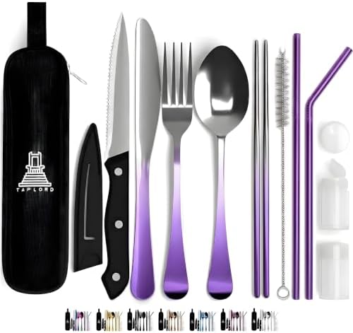 Travel Utensils With Case, 10 Pcs portable silverware set (Purple Two Tune) by Taplord