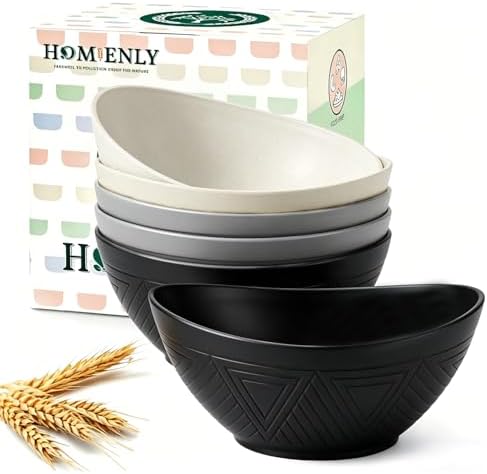 Homienly Wheat Straw Bowls 26 OZ Serving Bowls Oval Serving Dishes for Salad, Dinner, Cereal, Snack, Prep, Dessert Bowls Set Unbreakable Camping Bowls Microwave & Dishwasher Safe (6 PCS Grey Stone) by HOMIENLY