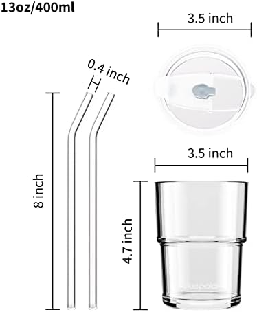 BLUEPOLAR 13oz/400ml Glass Water Tumbler with Straw and Lid Sealed Carry On Thick Wall Iced Coffee Cup Glass Cup for Water, Iced Tea Fruit Juice Etc (White-2Pack) - Image 4