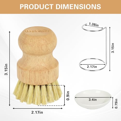 Wooden Dish Brushes, Dish Scrubber Brushs for Cleaning Dishes, Kitchen Wooden Cleaning Dsihes Set with Draining Rack, Natural Sisal Bristles, 3 Set - Image 2