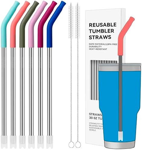 30 oz Straight Metal Straws with Silicone Tip for 30 oz Tumbler by AccessoriesForWaterBottle