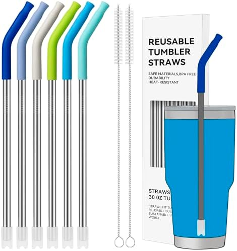 30 oz Straight Metal Straws with Silicone Tip for 30 oz Tumbler by AccessoriesForWaterBottle