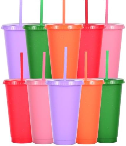 Suertestarry Tumbler with Straw and Lid,Water Bottle Iced Coffee Travel Mug Cup,Reusable Plastic Cups,Perfect for Parties,Birthdays,24oz-5 Pack (Beautiful, 10 pack) by Suertestarry