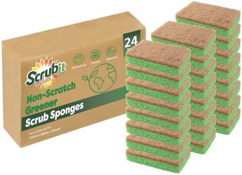 SCRUBIT 24 Pack Natural Sponges - Biodegradable Compostable Cellulose and Coconut Natural Sponges for Dishes, Eco Friendly Non Toxic Kitchen Sponge by SCRUBIT