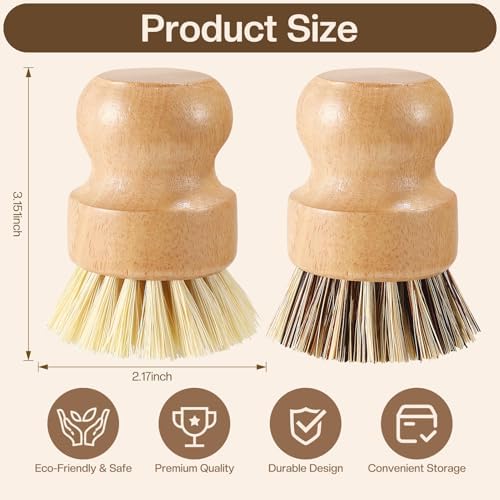 Wooden Dish Brush Handheld Bamboo Wok Brush Scrubber for Dishes Pans Pots Fruit and Veggie Washing(2,Beige and Brown) - Image 2