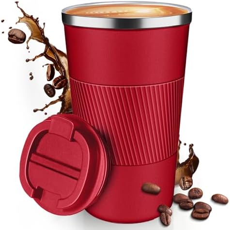 17OZ Travel Coffee Mug Insulated Coffee Cup with Spill Leak Proof Lid, Portable Stainless Steel Tumbler Reusable Hot and Cold Water Mug for Car, Daily, Camping- Red by Unknown