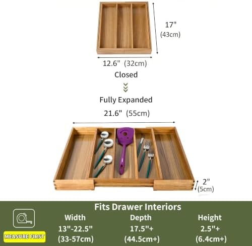 Utoplike Acacia Kitchen Drawer Organizer Expandable, Utensils Cutlery Tray - Image 3