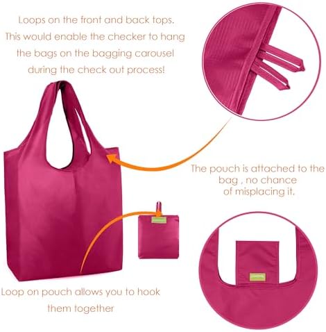BeeGreen Cerise Reusable Grocery Bags Wholesale Reusable Kitchen Bags Bulk Foldable-Machine Washable with Zipper Storage Pouch 50 Packs - Image 6