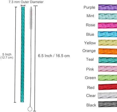 Dakoufish 5 Inch Reusable Clear Plastic Swirl Drinking Straws for Short Mini 6 oz-8 oz Jars and Tumblers,Set of 12 Pcs Replacement Straws & 1 Cleaning Brush (5inch,12color) - Image 2