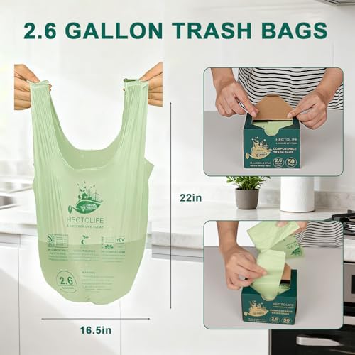 HECTOLIFE 2.6 Gallon 100 Count Compostable Bags Handle Tie - Image 2