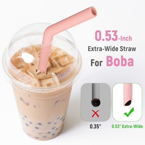 NiHome 6 PCS Extra Wide Reusable Bent Silicone Straws for Boba & Smoothies - Image 3