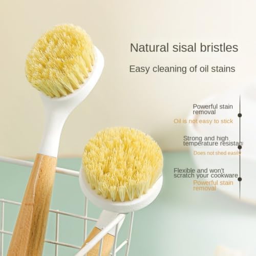 Natural Sisal Dish Brush, Wooden Handle Pan Scrubber for Kitchen - Image 3
