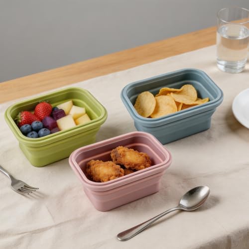 6 Pcs Silicone Food Containers 11.8 oz Collapsible Storage Containers with Airtight Lids Stacking Meal Prep Lunch Leftover Food fruits Storage Foldable Box for Freezer Microwave Dishwasher Safe - Image 5