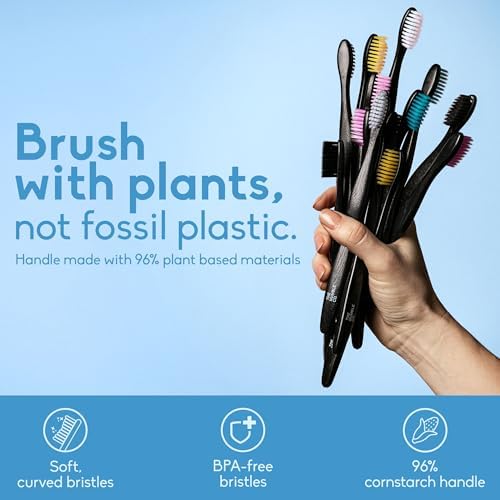The Humble Co. Plant-Based Soft Bristle Toothbrushes, Black (5 Pack) - Image 2