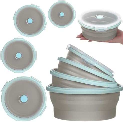 Suclain 4 Pcs Collapsible Bowls with Lids Silicone Camping Food Storage Container Expandable Folding Salad Lunch Box Travel Container for Hiking Camping by Suclain