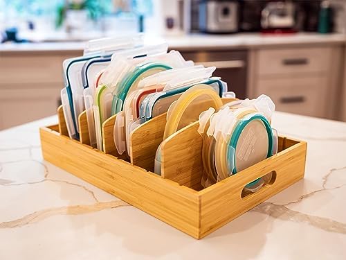 Umilife Extra Large Bamboo Food Container Lid Organizer for Kitchen Cabinet - Image 5