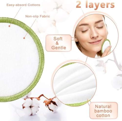 Foaincore 40 Pcs Reusable Makeup Remover Pads with Mesh Storage Bag and Bamboo Box Washable Bamboo Cotton Rounds Soft Reusable Face Pad for Toner Skin Various Skin Care Products(Integrated Color) - Image 2