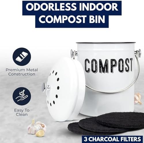 Granrosi Compost Bin Kitchen Counter, 1.3 Gallon, 3 Charcoal Filters - Image 2