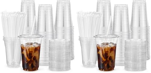 VITEVER [100 Sets - 16oz Clear Plastic Cups with Lids and Straws, Disposable Iced Coffee Cups for Smoothie, Milkshake, Cold Drinks - BPA free (Pack of 2) by VITEVER