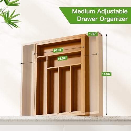 Pipishell Bamboo Expandable Silverware Drawer Organizer, Brown, Medium - Image 2