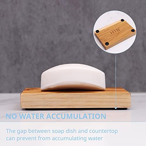 HTB Teak Wood Soap Dish for Shower,Non-Slip Soap Holder Bathroom - Image 3