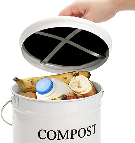 AVLA Compost Bin Kitchen Countertop, 1 Gallon Composter Pail, Food Waste Composting Bucket, Odorless Trash Keeper Container, White Scraps Caddy with Charcoal Filter, Carrying Handle, Lid - Image 3