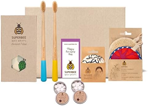 SuperBee Women Eco Gift Box Toothpaste Tablets Bamboo Brush Beeswax Wrap by SuperBee