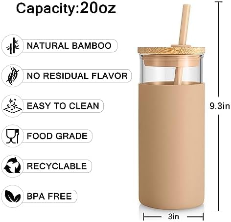 Tronco 20 oz Glass Tumbler with Lids and Straws, Reusable Iced Coffee Cups - Image 3