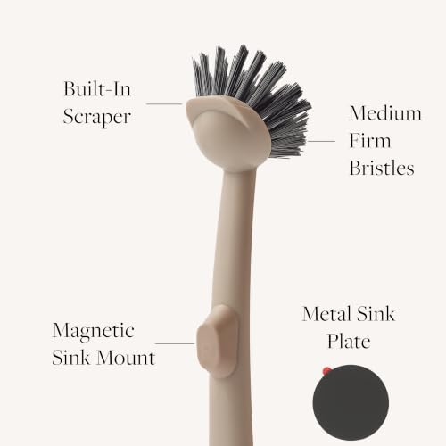 Earth & Mango Magnetic Dish Brush & Scraper, Snaps to Sink, Cacao Brown - Image 4