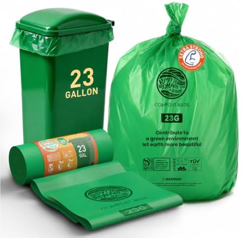 Compostable Trash Bags 23 gallon Large Garbage Bags,20 Count, Fits13-25 gallon trash can, Extra Strong and Durable,Compostable Lawn & Leaf Yard Waste bags,ASTM D6400,Bpi &OK compost HOME certified by RAYTID